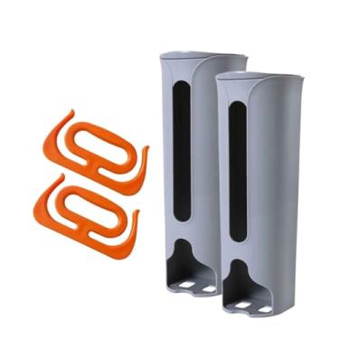 Imagem de Kit 2 Puxa Saco De Parede Dispenser Auto Adesivo Com 2 Suportes Alça De Sacolas De Mercado Prático E Confortável (CINZA)