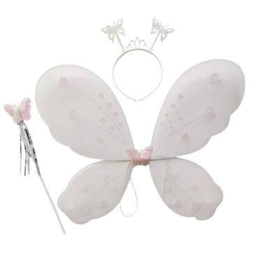 Imagem de Kit Fantasia Fada Borboleta Infantil Brilho Glitter Asa, Tiara e Varin