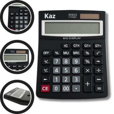 Imagem de Calculadora Mesa Preta Visor Grande 12 Digitos Tecla Grande - Kaz
