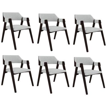 Imagem de Kit 6 Cadeiras Sala de Jantar e Jogos Carteados Madeira Maciça Poker Linho Cinza/Tabaco G42 - Gran Belo