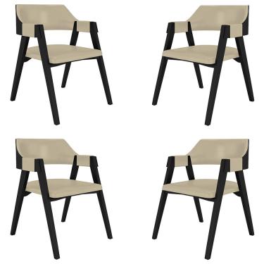 Imagem de Kit 4 Cadeiras Sala de Jantar e Jogos Carteados Madeira Maciça Poker PU Bege/Preto G42 - Gran Belo