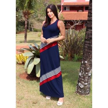Imagem de Vestido Longo Pau a Pique Listrado Azul Marinho