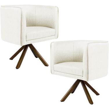 Imagem de Kit 02 Poltronas Decorativa Base Giratória de Madeira Betina D02 Veludo Bege C-309 - Lyam Decor