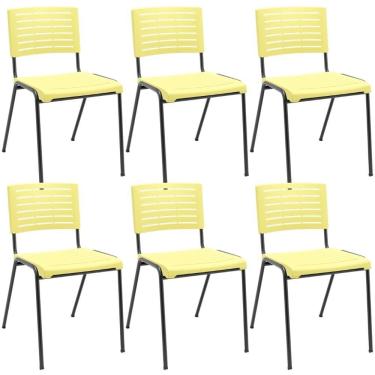 Imagem de Kit 06 Cadeiras Empilhável Fixa Escritório Multiuso Base Preta Kimi P03 Amarelo - Lyam Decor