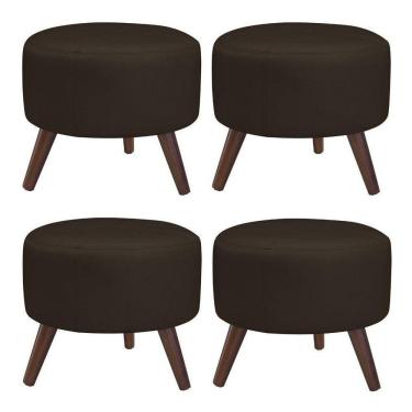 Imagem de Kit 4 Puffs Decorativos Redondo Pés Palito Couro Marrom - Gran Belo