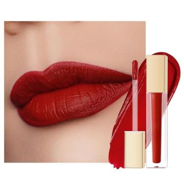 Imagem de Oulac Batom líquido fosco vermelho para mulheres, brilho labial vermelho escuro, textura fosca cremosa, à prova d'água, copo antiaderente, coloração labial extrpigmentada com vitamina E e óleo de rosa