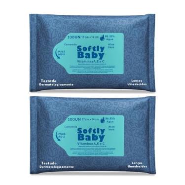 Imagem de 200Un Lenço Umedecido Baby Softly - Com Vitaminas A e C, Aloe Vera e Camomila - Suave e Hipoalergênico para Bebês (2 Pacotes)
