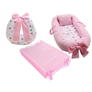 Imagem de Kit Ninho Redutor De Berço Menina + Almofada De Amamentação + Trocador liso Menina (Princess troc rosa)