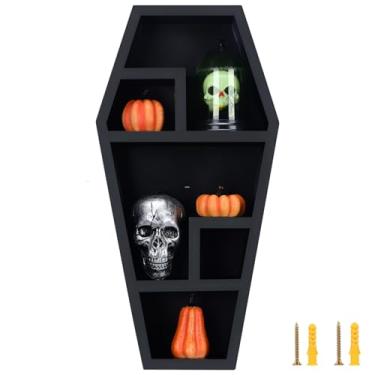 Imagem de Prateleira de caixão – Grande – Decoração de casa gótica para exibição ou armazenamento – 50 x 25 x 10 cm – Ferragens e adesivos góticos incluídos - Decoração assustadora para pendurar na mesa ou