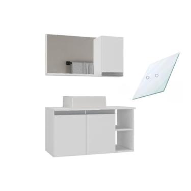 Imagem de Conjunto Gabinete Banheiro Virtus 80cm TAMPO VIDRO (gabinete + cuba + espelheira+ tampo vidro)(Branco Inteiro)