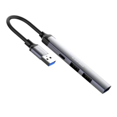 Imagem de Adaptador Hub DS-44C 4 em 1 USB-A Para Tipo-C 2.0, USB 3.0 (5Gbps) e 2x USB 2.0 (480Mbps) Expansor de Portas Plug and Play para Notebook Desktop Compatível com Vários Sistemas