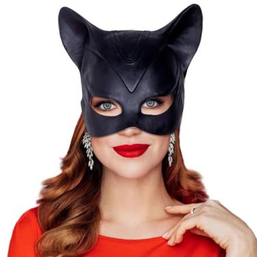 Imagem de Elemirance Máscara de gato para mulheres, meia máscara de gato feminina para baile de máscaras de Halloween, cosplay, adereços de festa - Grande