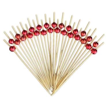 Imagem de Kit 100 Palitos de Bambu para Petiscos 12cm com Ponteira Decorada Ecológicos, Resistentes e Reutilizáveis | APOLLO’S STORE (Vermelho)