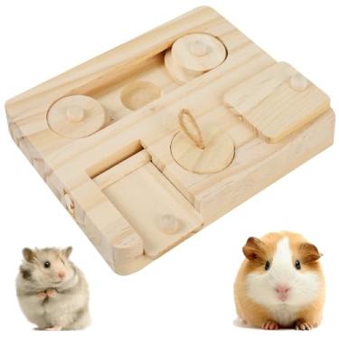 Imagem de HSHGZSR Porquinho-da-índia, brinquedo de forrageamento de ratos, brinquedo de madeira com 6 furos para comida, hamsters, brinquedo de estímulo mental, brinquedos de ratos, dispensador interativo de