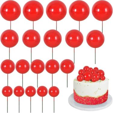 Imagem de LZGXZF 66 peças de topo de bolo em forma de bola, topo de bolo de feliz aniversário, bolas de espuma vermelha, enfeite de bolo de cupcake para meninos e meninas, chá de bebê, festa de aniversário