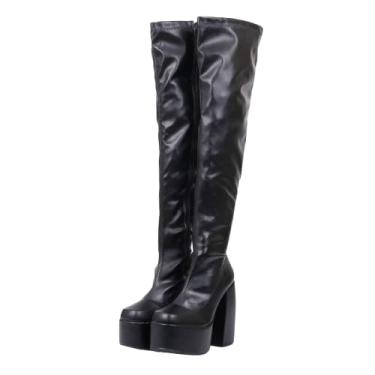 Imagem de Bota Feminina Plataforma Salto Alto Cano Longo Over Preto (Preto, BR, Adulto, Numérico, 37)
