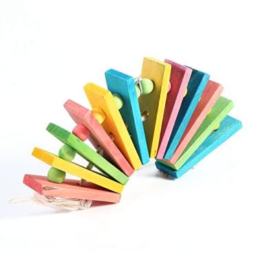 Imagem de Pssopp Brinquedo de Mastigar Papagaio, Contas de Madeira Coloridas e Blocos de Balanço de Pássaros de Estimação, Perfeito para Calopsitas e Periquitos, Fácil de Pendurar na Gaiola