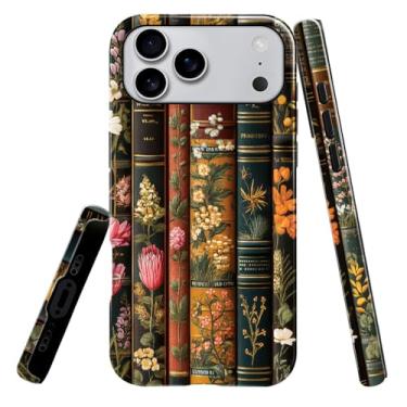 Imagem de heindiy Compatível com iPhone 17 Pro Max, capa brilhante, proteção total, à prova de choque, anti-arranhões, capa de TPU, capas para homem mulher - prateleira de livros vintage escura