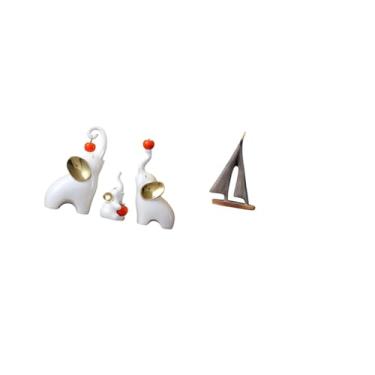 Imagem de Fenteer Esculturas de Família de Elefantes E Estátuas de Barco à Vela, Figuras Decorativas de Animais E Navios para Mesa, Sala de Estar, Quarto, Modelo de Art