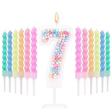 Imagem de Velas de aniversário Macaron, velas número 7 velas de número doce com 12 peças velas espirais arco-íris cor doce colorido topo de bolo vela velas pastel para festa de aniversário casamento s s