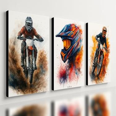 Imagem de Kit 3 Quadro Decorativo Motocross Enduro Trilha Quarto Moto Qualidade Premium (40x28cm)