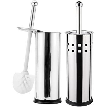Imagem de Kit 2 Escovas Sanitárias Inox com Suporte | Escova para Vaso Sanitário com Porta Escova em Aço Inoxidável – Design Moderno e Higiênico para Banheiro