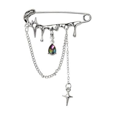 Imagem de Broche de segurança com correntes penduradas, pingentes decorativos punk gótico, broches, broche para suéter, vestido, saia, alfinetes, alfinetes, emo, Small, Metal, Sem Pedra Preciosa