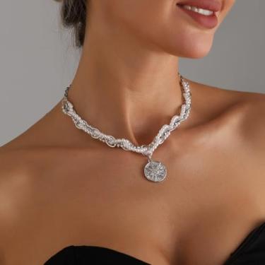 Imagem de Corrente de clavícula grossa e luxuosa leve para mulheres, presente de joia moderna com contas em camadas de pêra no Instagram