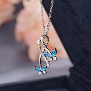 Imagem de Colar de borboletas duplas azuis chiques, joias de casamento, 40cm 49cm, Latão, Zircônia cúbica