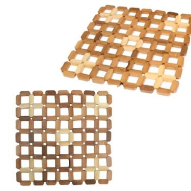 Imagem de Kit com 4 Descansos de Panela em Madeira 19x19 cm – Suporte para Panelas Travessas e Refratários Design Natural