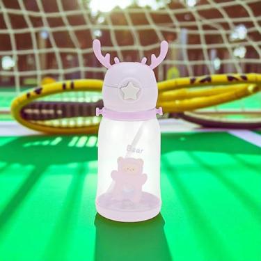 Imagem de 1 copo de canudo com alça de chifre de garrafa de água 580 ml PP PC silicone roxo 22 x 9 x 8 cm