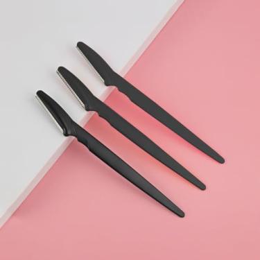 Imagem de 3 lâminas de aparador de sobrancelhas, lâmina Dermaplane para rosto feminino, depilação de sobrancelhas e depilação para mulheres e homens (preto)