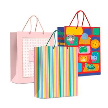 Imagem de Sacola de Papel Infantil Sortida M 26x19,5x9,5 10un Cromus Papel Kraft Reciclável