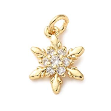 Imagem de Stiesy Pingente de floco de neve, 10 peças de latão micro pavê zircônia cúbica com anel de salto, pingentes banhados a ouro 18K real para fabricação de joias de férias de inverno, enfeites de Natal