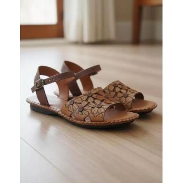 Imagem de Sandália Rasteira em Couro Café Taup Whisky - Flor D'Couro, 37