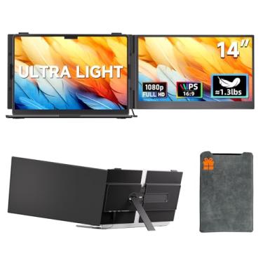Imagem de KOJOM Extensor de tela de laptop de 14 polegadas – monitor portátil ultraleve de 600 g para laptop FHD 1080p Plug & Play Monitor duplo de viagem para laptops Windows/Mac