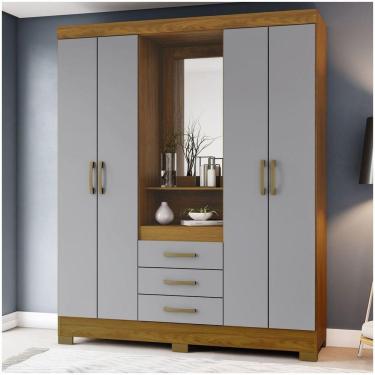 Imagem de Guarda Roupa Casal Espelho 04 Portas 03 Gavetas B24 Briz Nature Cinza