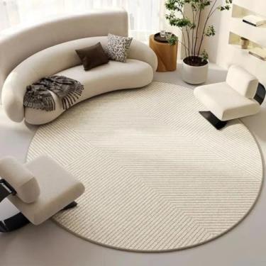 Imagem de Tapete redondo para sala de estar, tamanho grande, decoração de quarto, tapete de chão, decoração de casa, lavável à água, antiderrapante (diâmetro 160 cm/HCD3170-YD)