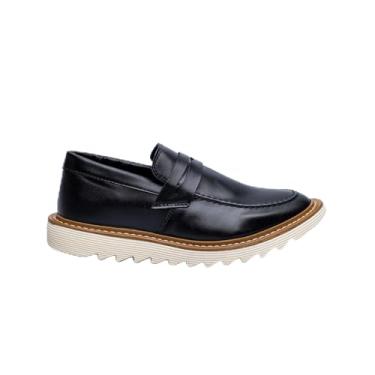 Imagem de ThézB Sapato Social Masculino em Couro Sintético Marrom, Sola Tratorada Alta, Estilo Loafer Elegante, Fechamento com Fivela (Preto Off, BR, Adulto, Numérico, 38)