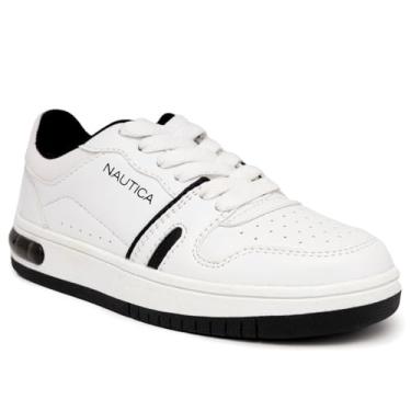 Imagem de Nautica Tênis infantil masculino de cano baixo com cadarços: sapatos elegantes para jovens - ideal para tênis e caminhada - Milra (criança grande), Branco, preto, Milra Cira, 1 Little Kid