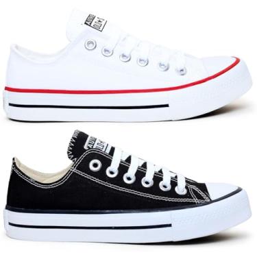 Imagem de Kit 2 Pares Tenis Casual Feminino Masculino All Kalum Star Vulcanizado Confortavel (PRETO + BRANCO, BR, Adulto, Numérico, 37)