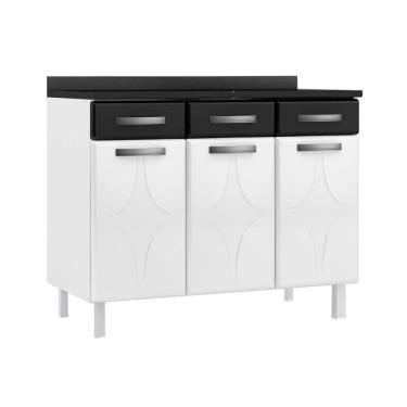 Imagem de Balcão de Cozinha Rubi 3 Portas e 3 Gavetas c/ Tampo Preto - Telasul