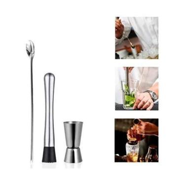 Imagem de 2X Kit Drinks Socador Macerador Dosador De Bebidas Colher
