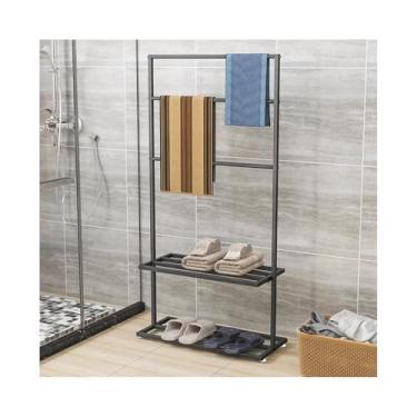 Imagem de porta-toalhas Toalheiro nórdico para banheiro, rack de toalhas multifuncional para(Preto,Médio)