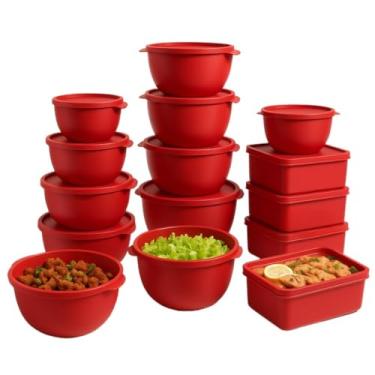 Imagem de Pote de Vidro Com Tampa Bambu,Kit Com 15 Potes PláSticos HerméTicos para Cozinha(Vemelho)