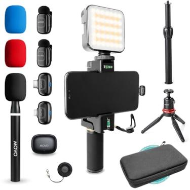 Imagem de Movo Kit de vlogging sem fio iVlogger-PRO para iPhone/Android - Kit iniciante do YouTube com microfone sem fio e luz LED para criadores de conteúdo