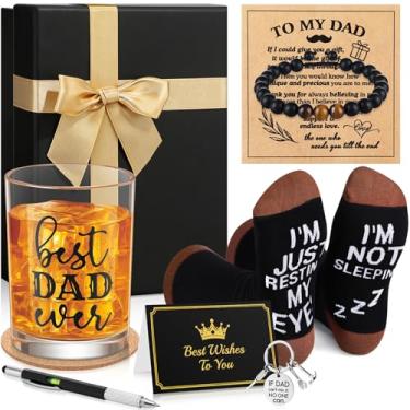 Imagem de Sieral Conjunto de 10 peças de presente de Natal para papai inclui 325 ml copo de vidro caneta meias pulseira chaveiro porta-copos caixa de presente cartão de presente melhor pai sempre presentes para