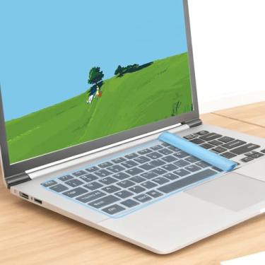 Imagem de Capa protetora de teclado para laptop, película de silicone para notebook, flexível, fina, à prova de poeira, reutilizável (azul)