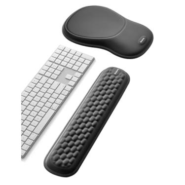 Imagem de Meatanty Conjunto de descanso de pulso para teclado e mouse, suporte ergonômico de pulso, combinação de descanso de mão para computador, acessórios de mesa de digitação de espuma de memória, almofada