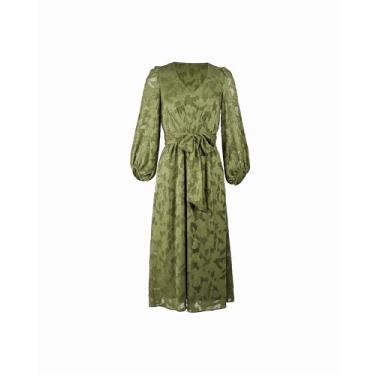 Imagem de Anne Klein Vestido feminino midi estampado com gola V e manga 3/4, Verde, 50